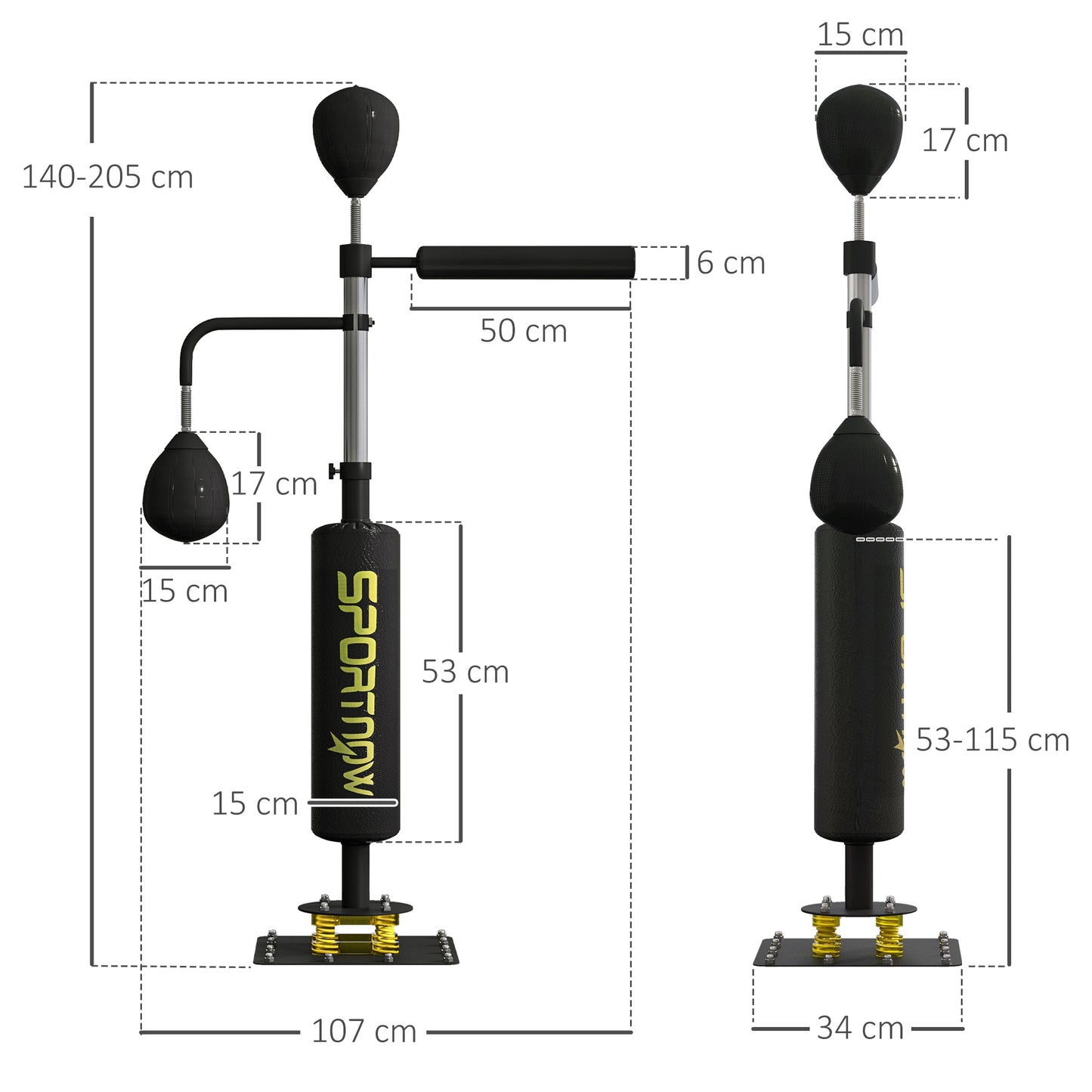 SPORTNOW Boxing Bag, Freestanding Punching Bag, with Reflex Bar, Speed Balls in Black