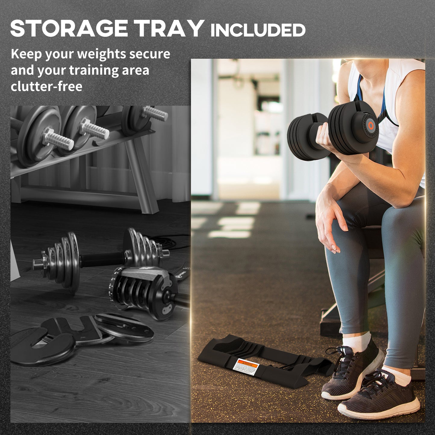 SPORTNOW 2 x 20KG Adjustable Dumbbells Set, 4-in-1 Weights Set with Storage Tray and Non-Slip Handle, Home Gym Fitness Equipment in Black