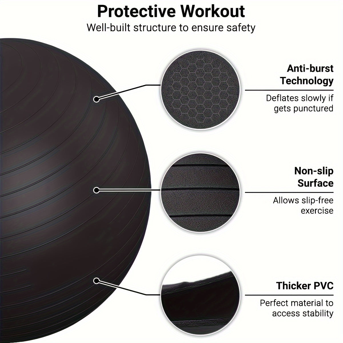 NNETM Heavy-Duty Explosion-Proof Yoga Ball with Air Plug and Pump(Black)