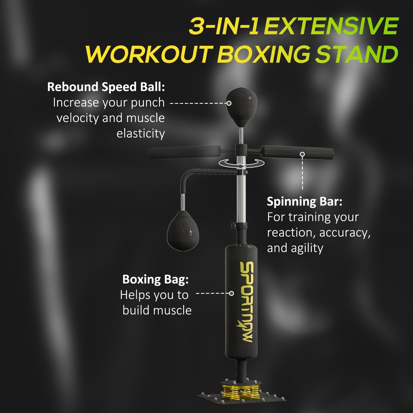 SPORTNOW Boxing Bag, Freestanding Punching Bag, with Reflex Bar, Speed Balls in Black