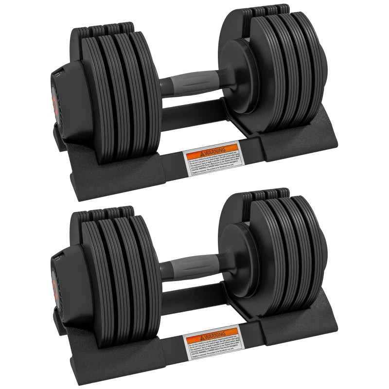 SPORTNOW 2 x 20KG Adjustable Dumbbells Set, 4-in-1 Weights Set with Storage Tray and Non-Slip Handle, Home Gym Fitness Equipment in Black